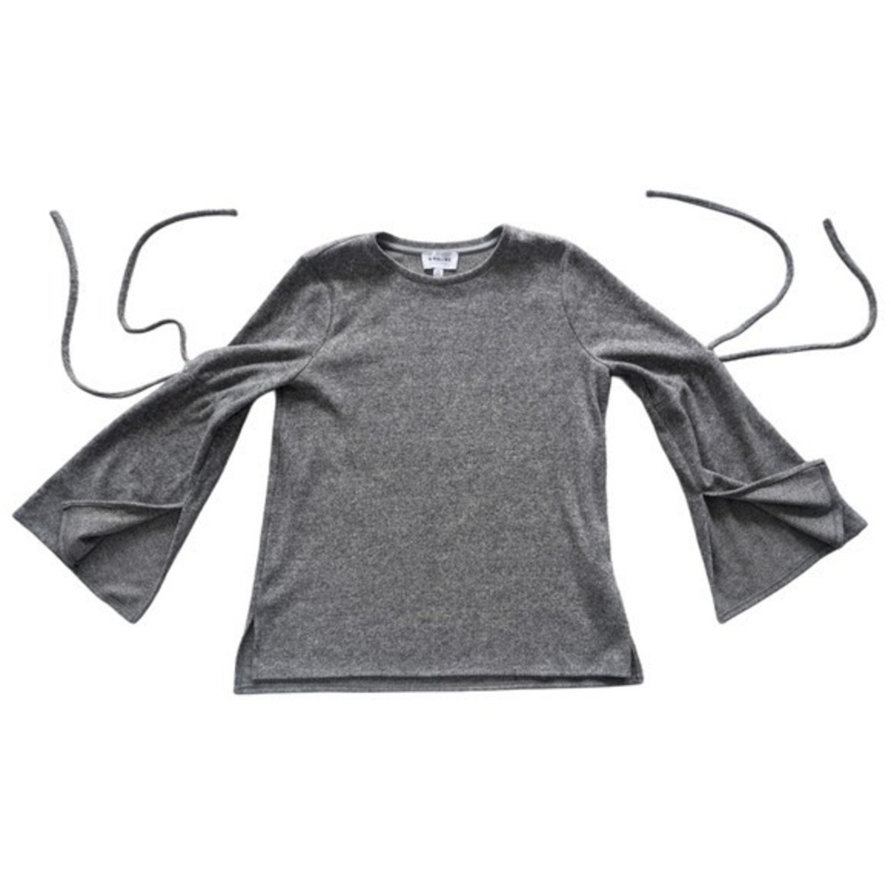 Highline Gray Bell Sleeve Knit Top Tie Elbow Long‎ Sleeve Crewneck Large